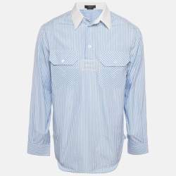 Pre Owned Versace Blue & White Striped Cotton College Fit Shirt S