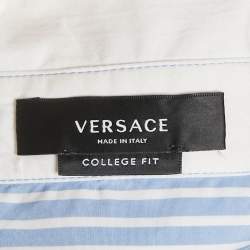 Pre Owned Versace Blue & White Striped Cotton College Fit Shirt S