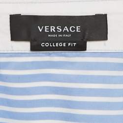 Pre Owned Versace Blue & White Striped Cotton College Fit Shirt S