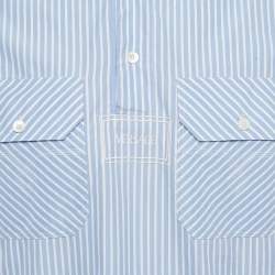Pre Owned Versace Blue & White Striped Cotton College Fit Shirt S