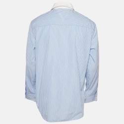 Pre Owned Versace Blue & White Striped Cotton College Fit Shirt S