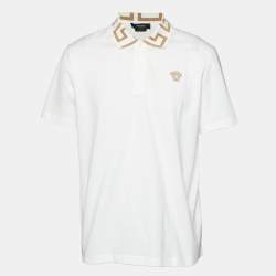 Pre Owned Versace White Greca Collar Pique Polo T-Shirt XXL
