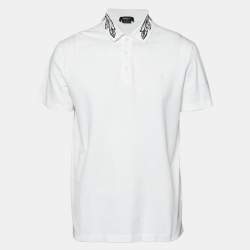 Pre Owned Versace White Floral Embroidered Collar Pique Polo T-Shirt XXL
