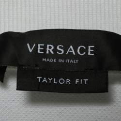 مملوكة مسبقًا Versace White Floral Embroidered Collar Pique Polo T-Shirt XXL