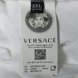 مملوكة مسبقًا Versace White Floral Embroidered Collar Pique Polo T-Shirt XXL