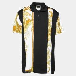 Pre Owned Versace Black Barocco Print Pique Polo T-Shirt XXL