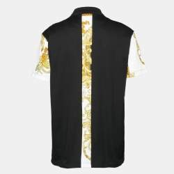 Pre Owned Versace Black Barocco Print Pique Polo T-Shirt XXL