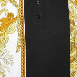 Pre Owned Versace Black Barocco Print Pique Polo T-Shirt XXL