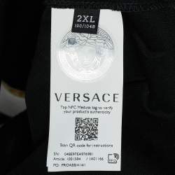 Pre Owned Versace Black Barocco Print Pique Polo T-Shirt XXL