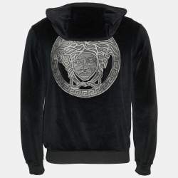 Pre Owned Versace Black Velvet Zip Up Medusa Hoodie XS