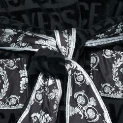 Pre Owned Versace Black Terry and Velvet All Over Logo Barocco Trim Bathrobe L