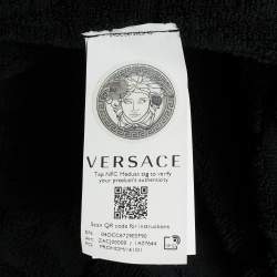 Pre Owned Versace Black Terry and Velvet All Over Logo Barocco Trim Bathrobe L
