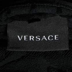 Pre Owned Versace Black Terry and Velvet All Over Logo Barocco Trim Bathrobe L