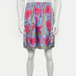 مملوكة مسبقًا فرزاتشي شورت حرير مطرز بطبعة زهور زرقاء بحجم صغير