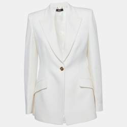 Pre Owned Versace Off White Gabardine Regular Fit Blazer XXS