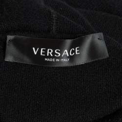 Pre Owned Versace Black Wool Blend Medusa Drawstring Hoodie S