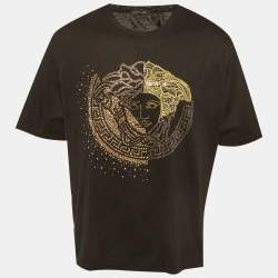 Pre Owned Versace Black Medusa Studded Jersey T-Shirt XXL
