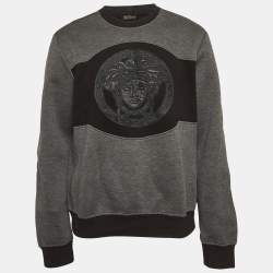 Pre Owned Versace Grey Medusa Leather Trim Neoprene Sweatshirt L
