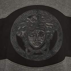 Pre Owned Versace Grey Medusa Leather Trim Neoprene Sweatshirt L
