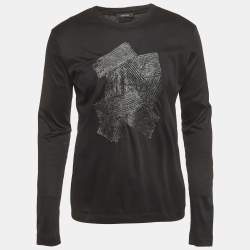 Pre Owned Versace Black Leather Applique Jersey T-Shirt M