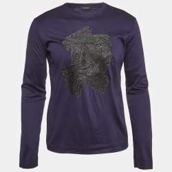 مملوكة مسبقًا Versace Nacvy Blue Leather Applique Jersey T-Shirt M