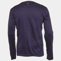 Pre Owned Versace Nacvy Blue Leather Applique Jersey T-Shirt M