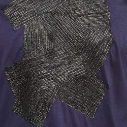 Pre Owned Versace Nacvy Blue Leather Applique Jersey T-Shirt M