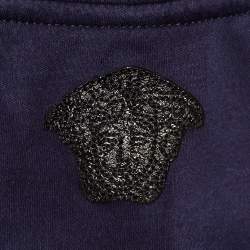 Pre Owned Versace Nacvy Blue Leather Applique Jersey T-Shirt M