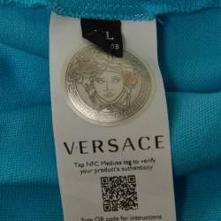 Pre Owned Versace Blue Medusa Embroidered Pique Polo T-Shirt XL