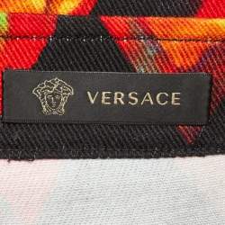 Pre Owned VERSACE Black All Over Heart Print Denim Button Down Shirt XS