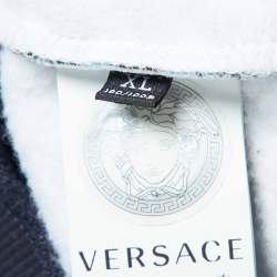 Pre Owned Versace Blue Logo Embroidered Cotton Knit La Greca Sweatshirt XL