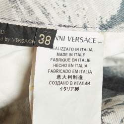 Pre Owned Versace Grey Abstract Brushstroke Print Straight Fit Jeans XXL/Waist 38"