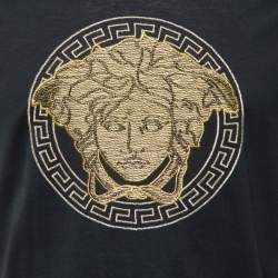 Pre Owned Versace Black Medusa Embroidered Cotton Crew Neck T-Shirt M