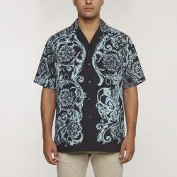 Pre Owned Versace Navy Blue Baroque Stencil Print Poplin Shirt M