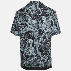 Pre Owned Versace Navy Blue Baroque Stencil Print Poplin Shirt M