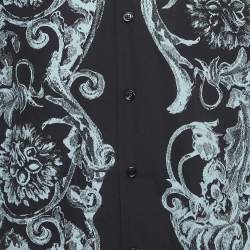 Pre Owned Versace Navy Blue Baroque Stencil Print Poplin Shirt M
