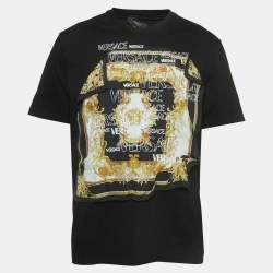 Pre Owned Versace Black Medusa Renaissance Print Cotton & Silk Mitchel Fit T-Shirt L