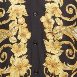 Pre Owned Versace Black/Gold Baroque Print Silk Button Down Shirt M