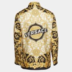Pre Owned Versace Black/Gold Baroque Print Silk Button Down Shirt M