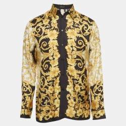 Pre Owned Versace Black/Gold Baroque Print Silk Button Down Shirt M