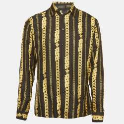 Pre Owned Versace Black Medusa Chain Pinstripe Silk Button Up Shirt L