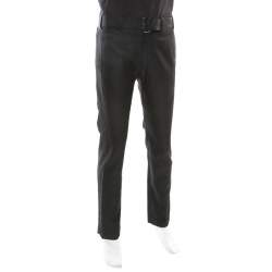 Versace Black Patterned Cloque Silk Wool Tapered Trousers L