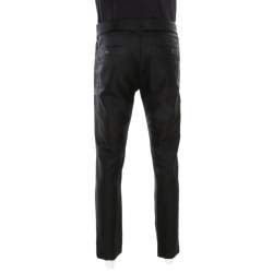 Versace Black Patterned Cloque Silk Wool Tapered Trousers L