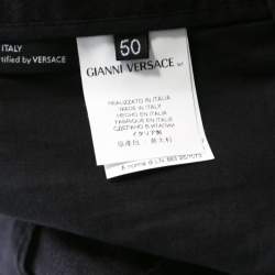 Versace Black Patterned Cloque Silk Wool Tapered Trousers L