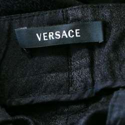 Versace Black Patterned Cloque Silk Wool Tapered Trousers L