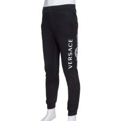 Versace Black Logo Print Cotton Elasticized Waist Jogger Pants M