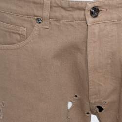 Versace Beige Denim Perforated Straight Leg Jeans L