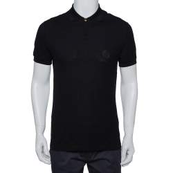 Pre Owned Versace Black Cotton Pique Contrast Collar Detail Polo T-Shirt S