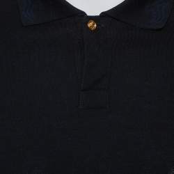 Pre Owned Versace Black Cotton Pique Contrast Collar Detail Polo T-Shirt S