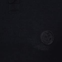 Pre Owned Versace Black Cotton Pique Contrast Collar Detail Polo T-Shirt S